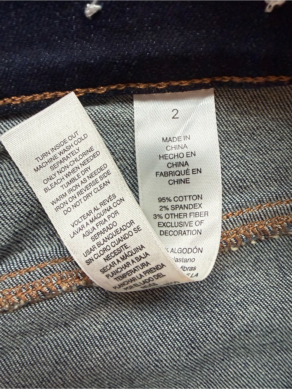 Chico’s the Platinum Jegging Dark Denim Wash Metallic Bronze Foil Stamp Large 12 - Picture 5 of 8